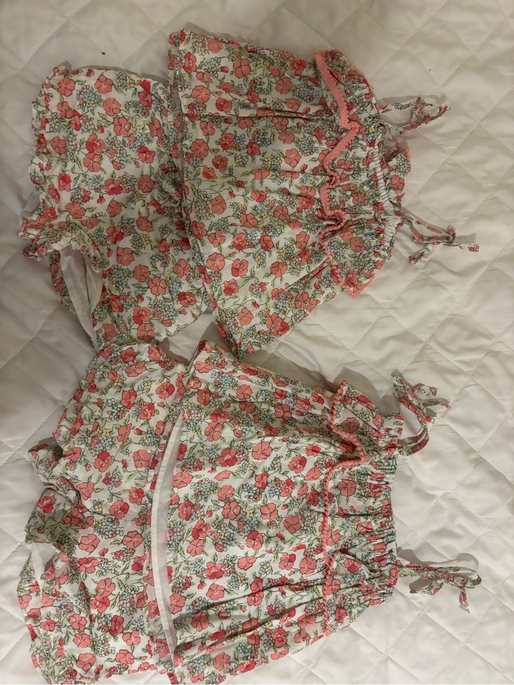 Janie and Jack White Floral Pink and Green Girls Matching Set